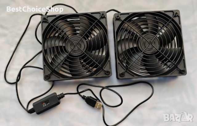 Двоен USB вентилатор 120 mm 5V, 2 в 1 USB компютърен вентилатор 120 mm с 3 скорости