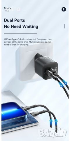 Essager 20W Зарядно устройство USB+Type C PD Бързо зареждане QC 3.0, снимка 4 - Оригинални зарядни - 46801567