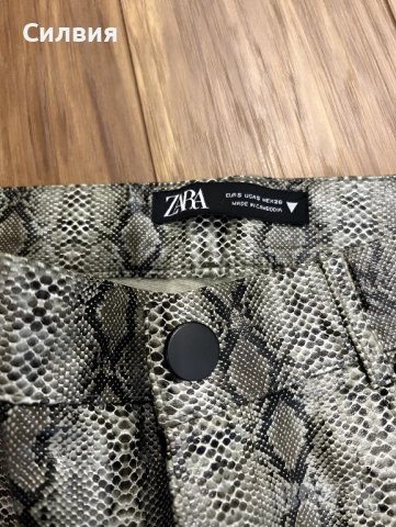 Дамски кожен змийски панталон "Зара" / "Zara", змийски принт, размер S, снимка 4 - Панталони - 52414220