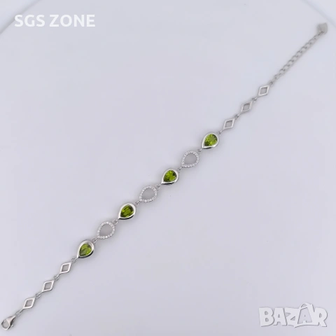 Нежна сребърна гривна с естествен перидот от Тайланд, снимка 9 - Гривни - 53449885