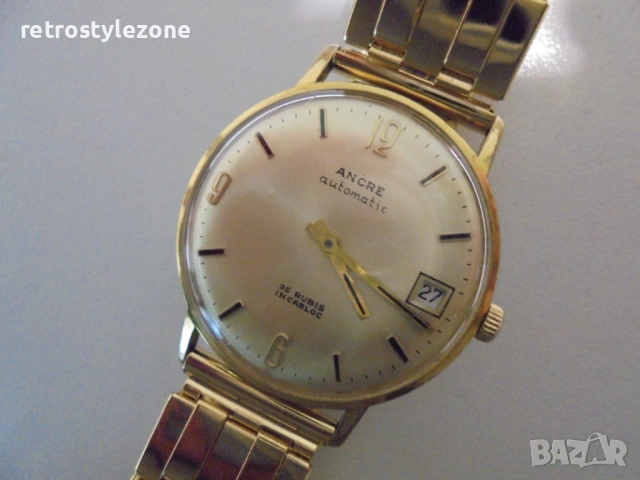 № 8374 Стар часовник ANCRE – Automatic, позлатен, 25 Rubis Incabloc  , снимка 3 - Антикварни и старинни предмети - 52458035