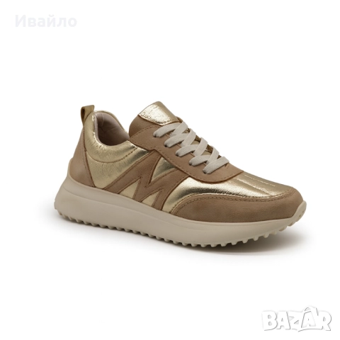 Дамски спортни обувки от естествена кожа и велур в златисто и бежово, снимка 4 - Дамски ежедневни обувки - 52097144