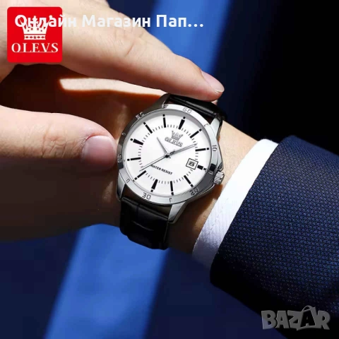 OLEVS TY716 мъжки кварцов часовник с кожена каишка, календар, водоустойчив, снимка 4 - Мъжки - 53208991
