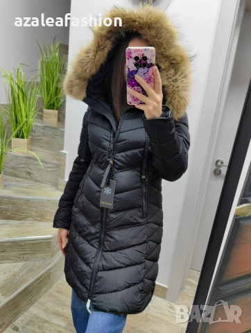 Дълго зимно яке с естествен косъм черно, снимка 2 - Якета - 52686595