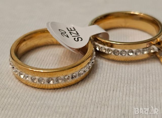 Стилен комплект от 2 броя пръстени с цирконии от медицинска стомана, снимка 6 - Пръстени - 46410504