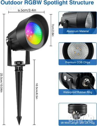 4 броя RGB градински прожектори, електрически, дистанционно, LED външни ландшафтни прожектори, снимка 3 - Лед осветление - 50274371