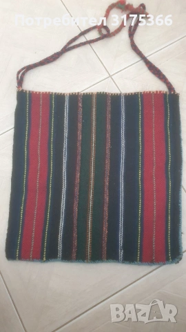 Автентична пъстро тъкана селска  вълнена торбичка за каруца