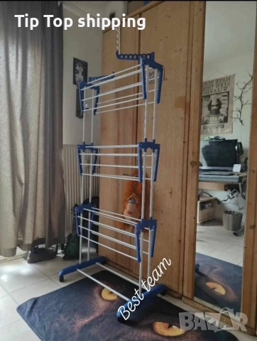 Сгъваем сушилник за дрехи на колелца – практична стойка за сушене на пране, снимка 2 - Сушилници - 52602775