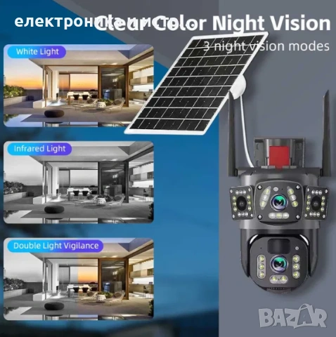 Външна камера със соларен панел WIFI или 4G версия 8mp широкоъгълна , снимка 2 - Камери - 53454313