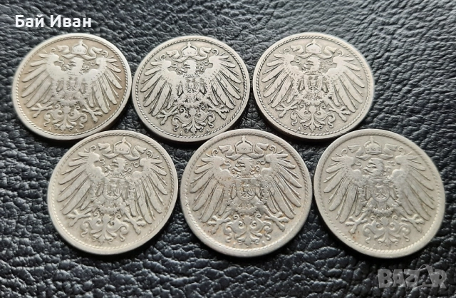 Стара монета/и 10 пфенига 1900,1901,1906,1907 и 1908 г. Германия , снимка 3 - Нумизматика и бонистика - 52396431