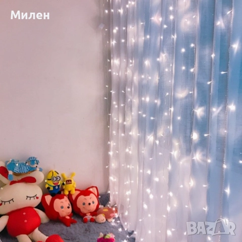 Коледна украса - LED светеща завеса, 300x60 см. Цветове - жълт и многоцветен Дебел кабел, снимка 9 - Лед осветление - 52337651