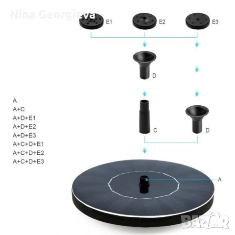 Соларен фонтан с три режима на разпръскване на водата, снимка 2 - Градински мебели, декорация  - 54291636