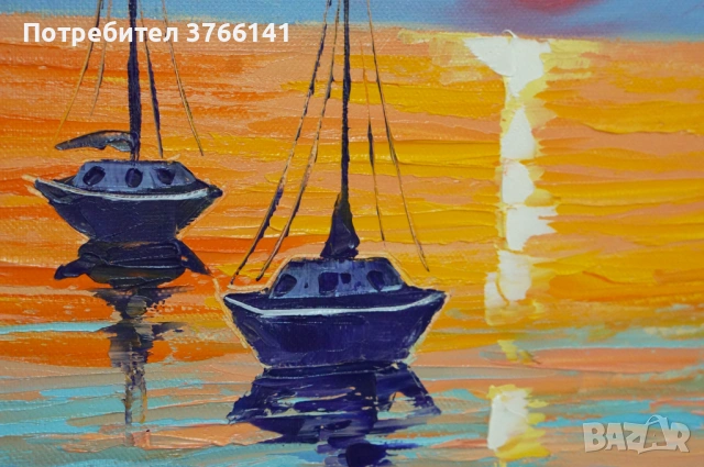 "Морска хармония" Картина 50х40см, Маслена живопис с шпакла, снимка 3 - Картини - 53824761