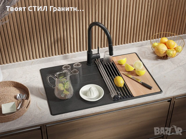 Графит кухненска гранитна мивка Копенхаген 780х500 Top 45, снимка 4 - Мивки - 51139978