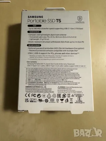 Чисто Нов Запечатан 2TB Samsung Portable SSD T5 mSATA SSD работи с ТЕСЛА Tesla като външен диск, снимка 2 - Твърди дискове - 50061402
