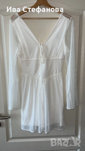  Нова етикет бяла елегантна кукленска официална еластична женствена нежна рокля, снимка 5 - Рокли - 49832385