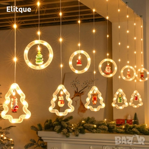 Светещ коледен гирлянд с рингове и малки коледни фигурки / 5 броя коледни елхи и 5 броя рингове , снимка 10 - Декорация за дома - 52545153