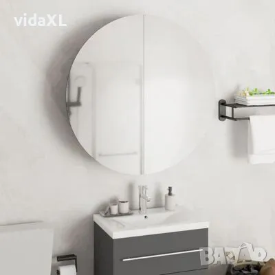 vidaXL Шкаф за баня с кръгло огледало и LED, черен, 54x54x17,5 см(SKU:345588), снимка 2 - Шкафове - 48812830