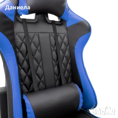 Геймърски стол за релакс с масаж и подложка за крака – син, снимка 5 - Столове - 53237741