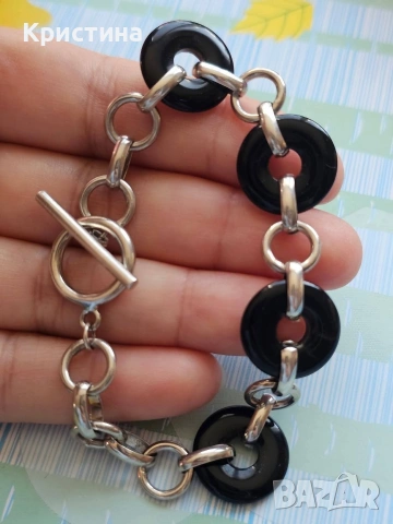 Сребърна гривна с Черен Оникс, снимка 2 - Гривни - 53905658