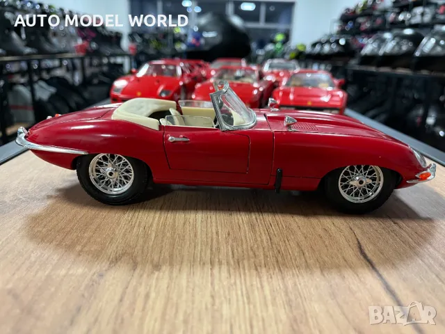 BBURAGO метална колекционерска количка JAGUAR E-TYPE CABRIO 1961г.1:18, снимка 2 - Колекции - 48451098