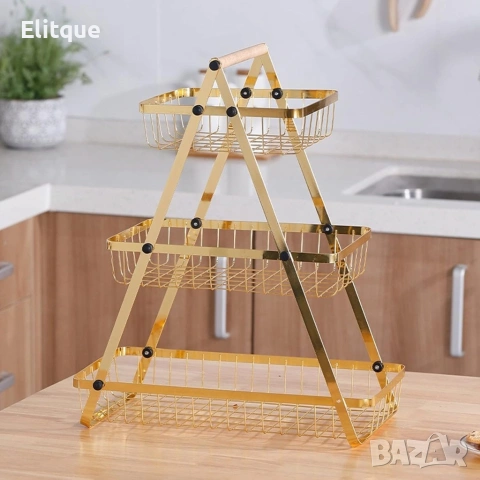 Триетажна метална поставка за плодове Cheffinger – златист дизайн, максимална организация и стил, снимка 5 - Декорация за дома - 53179948