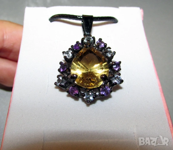 925 сребърно колие с цитрин 16 карата, размер 40x20x14мм