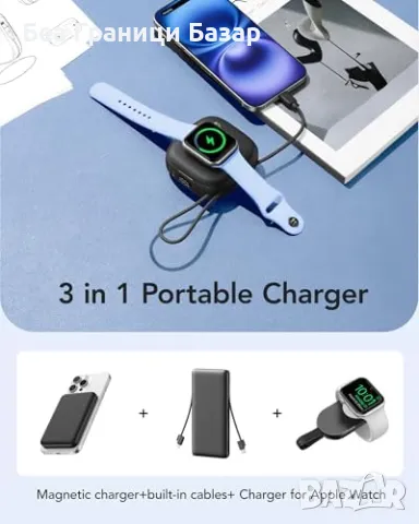 Нов Магнитен Power Bank 10000mAh, 3 в 1, 20W Бързо Зареждане, Батерия, снимка 3 - Външни батерии - 49511452