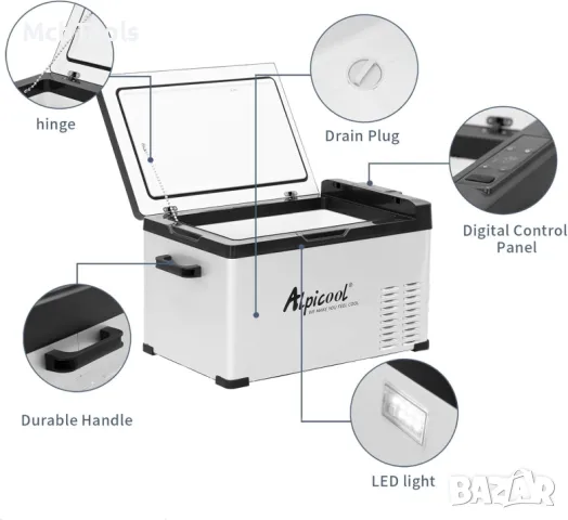 AlpiCool 30L Портативен Компресорен хладилник 30 литра 12V 24V 220V, снимка 4 - Хладилници - 49467724