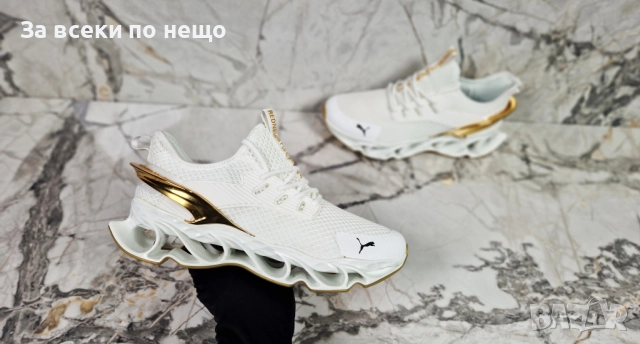 Puma Мъжки Бели Маратонки👟Мъжки Спортни Обувки Пума - Със Сребрист Или Златист Акцент Код P1154, снимка 4 - Маратонки - 51704834