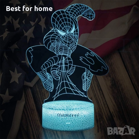  3D  Спайдърмен детска нощна лампа 7 цвята дистанционно управление, снимка 4 - Настолни лампи - 52431608