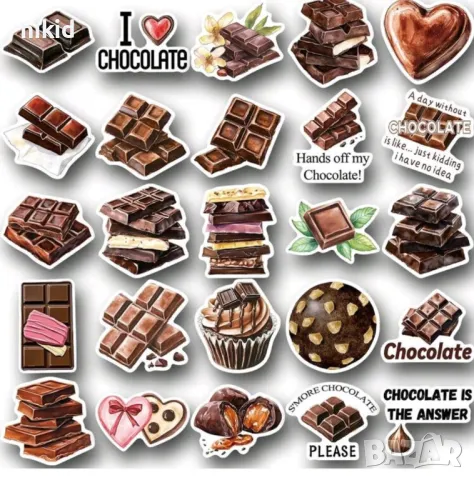 50 бр шоколад десерти лакомства самозалепващи лепенки стикери за украса декор картонена торта, снимка 3 - Други - 49839384