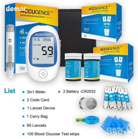 Комплект за тестване на кръвна захар ACCUGENCE PM900, глюкомер 3 в 1 (глюкоза,пикочна киселина,кетон, снимка 5 - Други - 45325066
