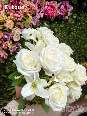 Изкуствени букети с рози и евкалиптови листа – Елегантна украса с дълготраен ефект, снимка 5 - Други стоки за дома - 53591718