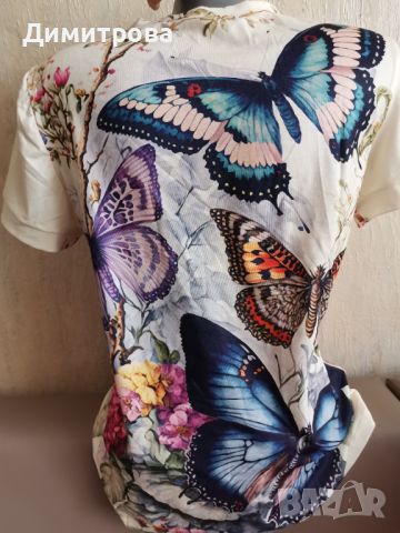 Страхотна блуза с арт принт - пеперуди, снимка 2 - Тениски - 46398076