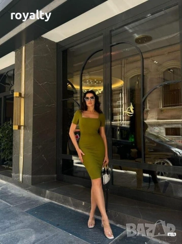 Миди рокля с квадратно деколте – елегантен базов модел, снимка 2 - Рокли - 53706603