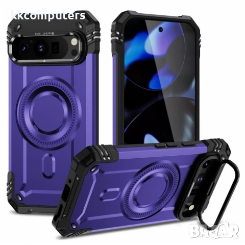 Google Pixel 9 Pro / Pixel 9 Magnetic Case Lens /Kickstand PC + TPU Удароустойчив Ring Holder2 Калъф, снимка 6 - Калъфи, кейсове - 51122629