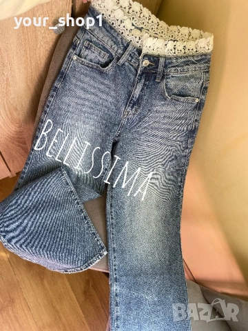 Дамски дънки широк крачол с дантела , снимка 6 - Дънки - 54139911