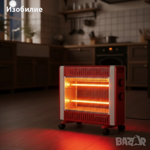 Кварцов отоплител 1500W с 2 степени и мобилни колелца – бързо и безопасно затопляне, снимка 5 - Отоплителни печки - 52652278