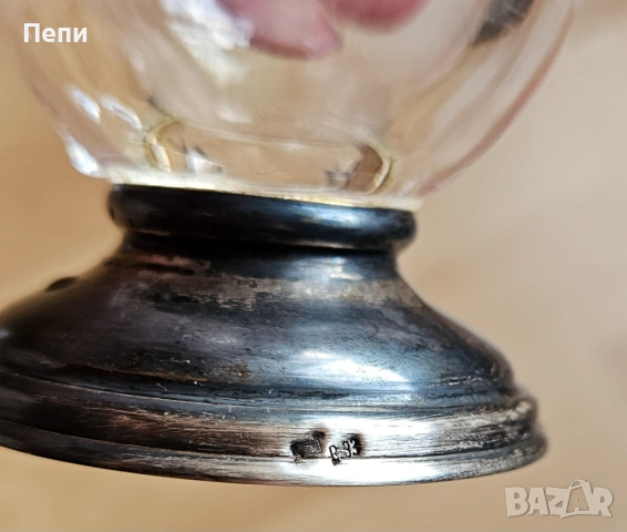 Кристална ваза със сребърна основа, снимка 4 - Вази - 54102675