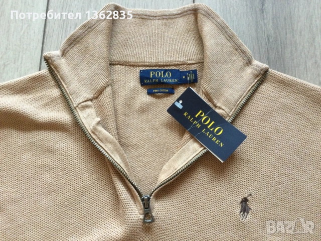 НОВ оригинален бежов пуловер фланела POLO RALPH LAUREN размер M от САЩ, снимка 3 - Пуловери - 53720112