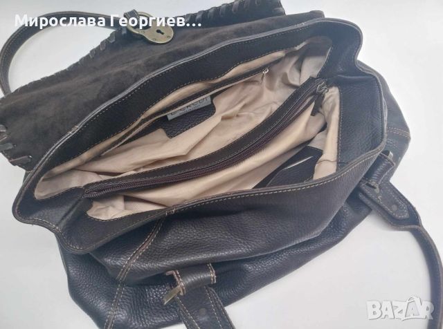 Италианска кожена чанта L.CREDI, Голяма кафява чанта с две дръжки за рамо, снимка 4 - Чанти - 46203385