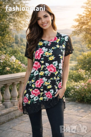 Разкроена туника с дантела - код 784