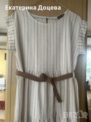 Бежова рокля райе, снимка 2 - Рокли - 50440698