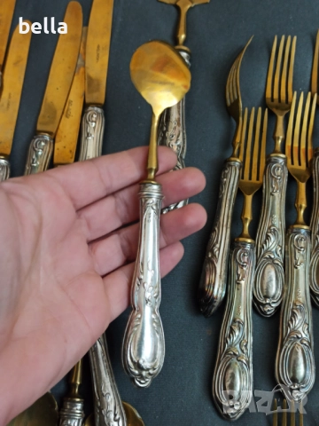 СТАР СРЕБЪРЕН КОМПЛЕКТ ПРИБОРИ С ПОЗЛАТА  -СОЛИНГЕН ,800 ПРОБА, снимка 13 - Антикварни и старинни предмети - 52791492