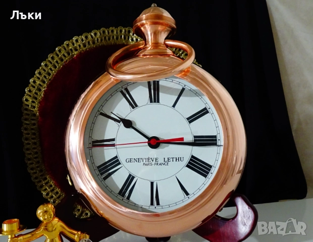 Стенен часовник Genevieve Lethu,чиста червена мед. , снимка 3 - Антикварни и старинни предмети - 52900277