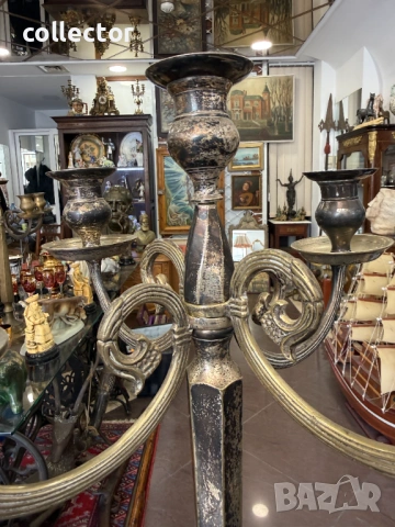 Посребрен бронзов свещник с пет звена. №8060, снимка 4 - Антикварни и старинни предмети - 54051172