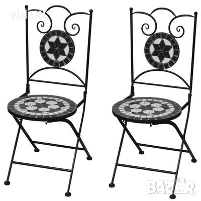 vidaXL Сгъваеми бистро столове, 2 бр, мозайка, черно и бяло（SKU:41533, снимка 1 - Столове - 45840883