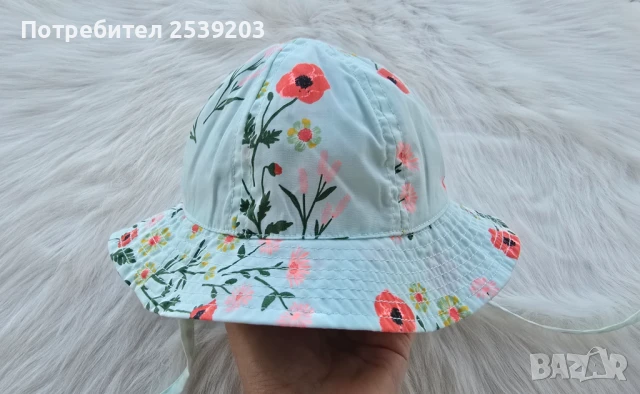 Бебешка шапка с връзки  4-9 месеца , снимка 6 - Бебешки шапки - 51013639