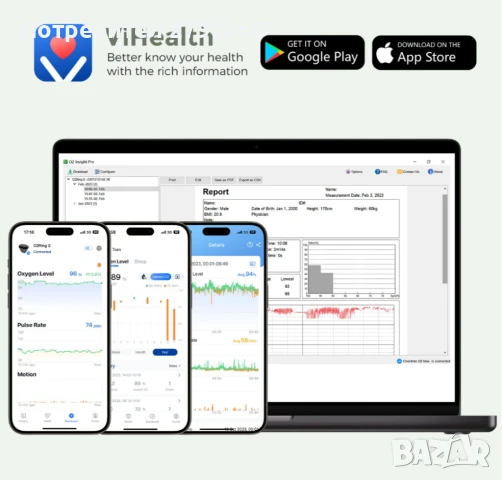 O2ring Bluetooth оксиметър наблюдение на сърдечната честота,кислородна сатурация , снимка 3 - Други - 51117835